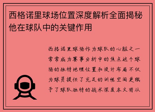 西格诺里球场位置深度解析全面揭秘他在球队中的关键作用
